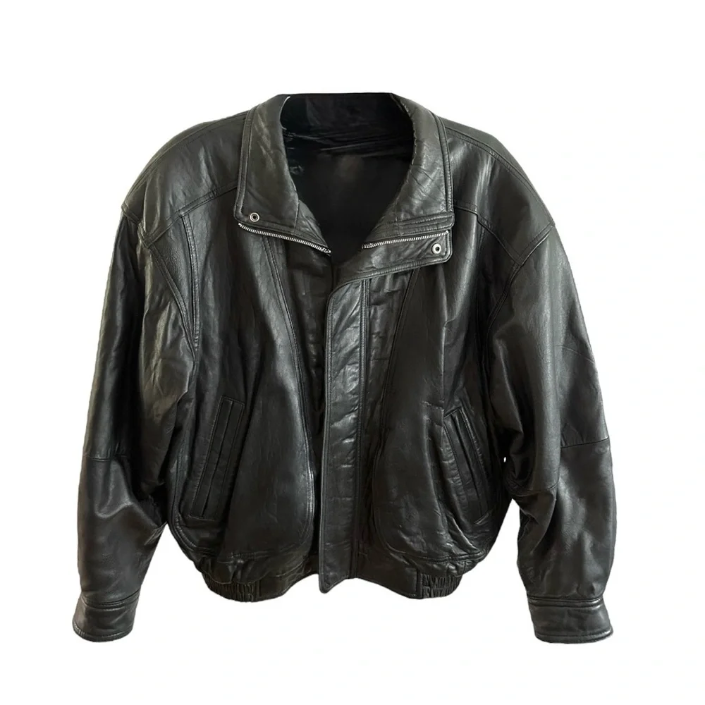 Kenneth Cole Vintage Black Leather Zip Jacket Thinsulate Lining Size XL X-Large